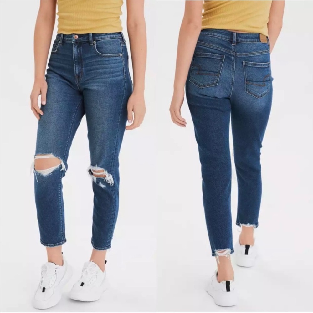 AE Stretch Distressed Mom Jeans